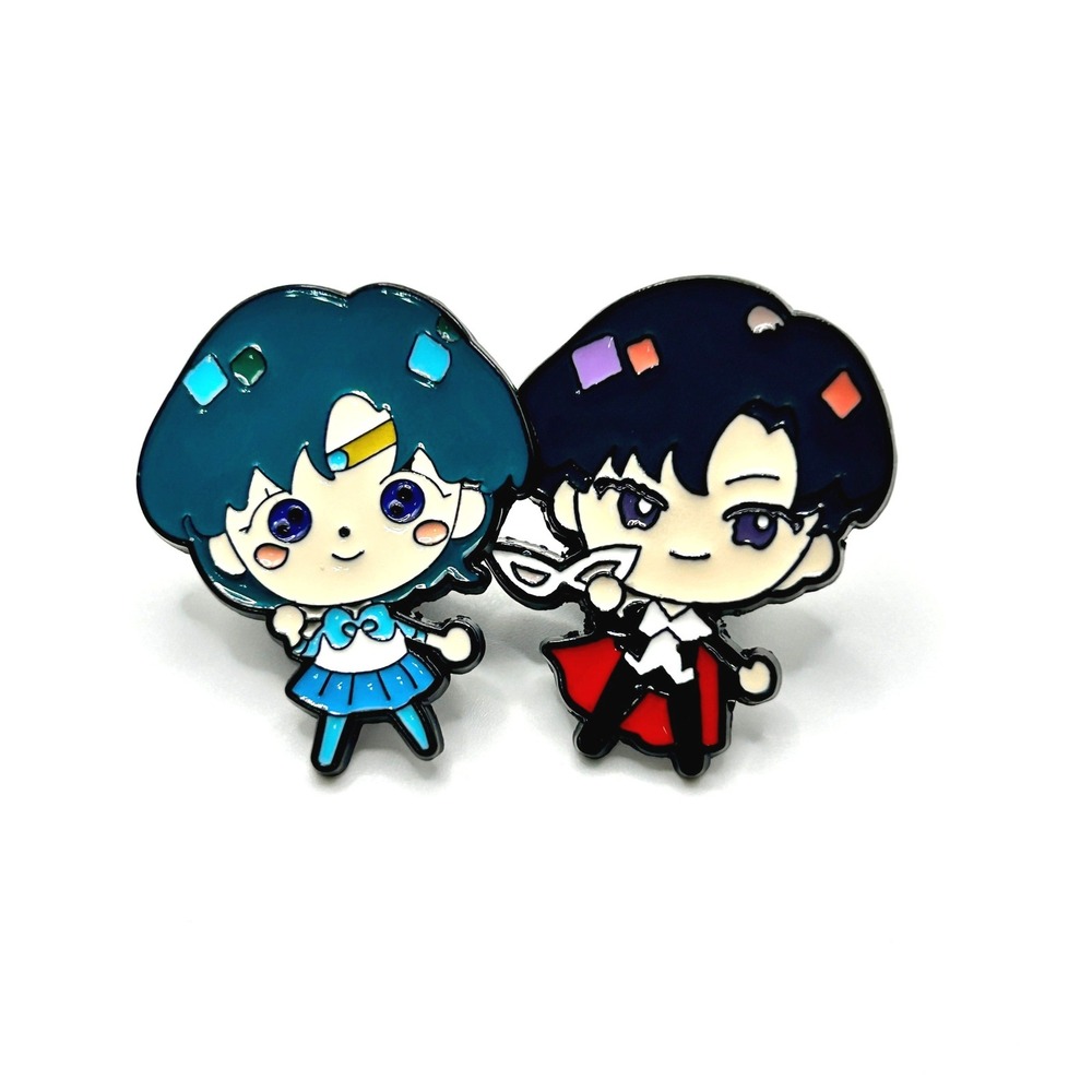 Sailor Mercury & Tuxedo Mask Pin Set OS Blue Black Enamel Anime Manga Kawaii Fan
